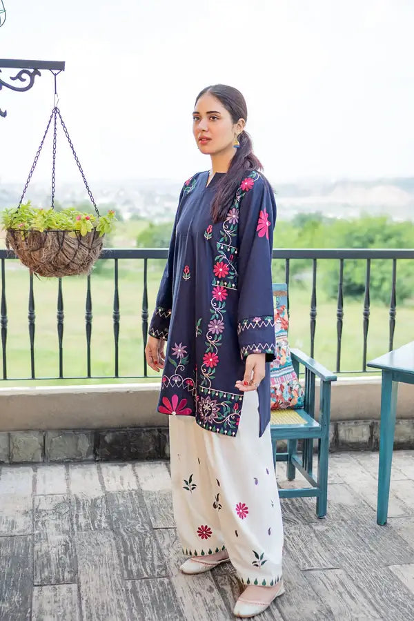white christmas dresses edenrobe Khayal Unstitched Lawn EWU22V1-23547 - Sky Blue main image 1