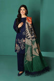 3 Piece Unstitched Heavy Embroidered Dhanak Suit With Digital Printed Woolen Shawl