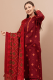 3 Piece Unstitched Heavy Embroidered Dhanak Suit With Printed Woolen Shawl