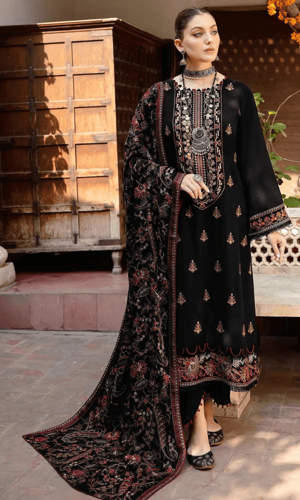 3 Piece Unstitched Heavy Embroidered Dhanak Suit With Heavy Embroidered Dhanak Shawl