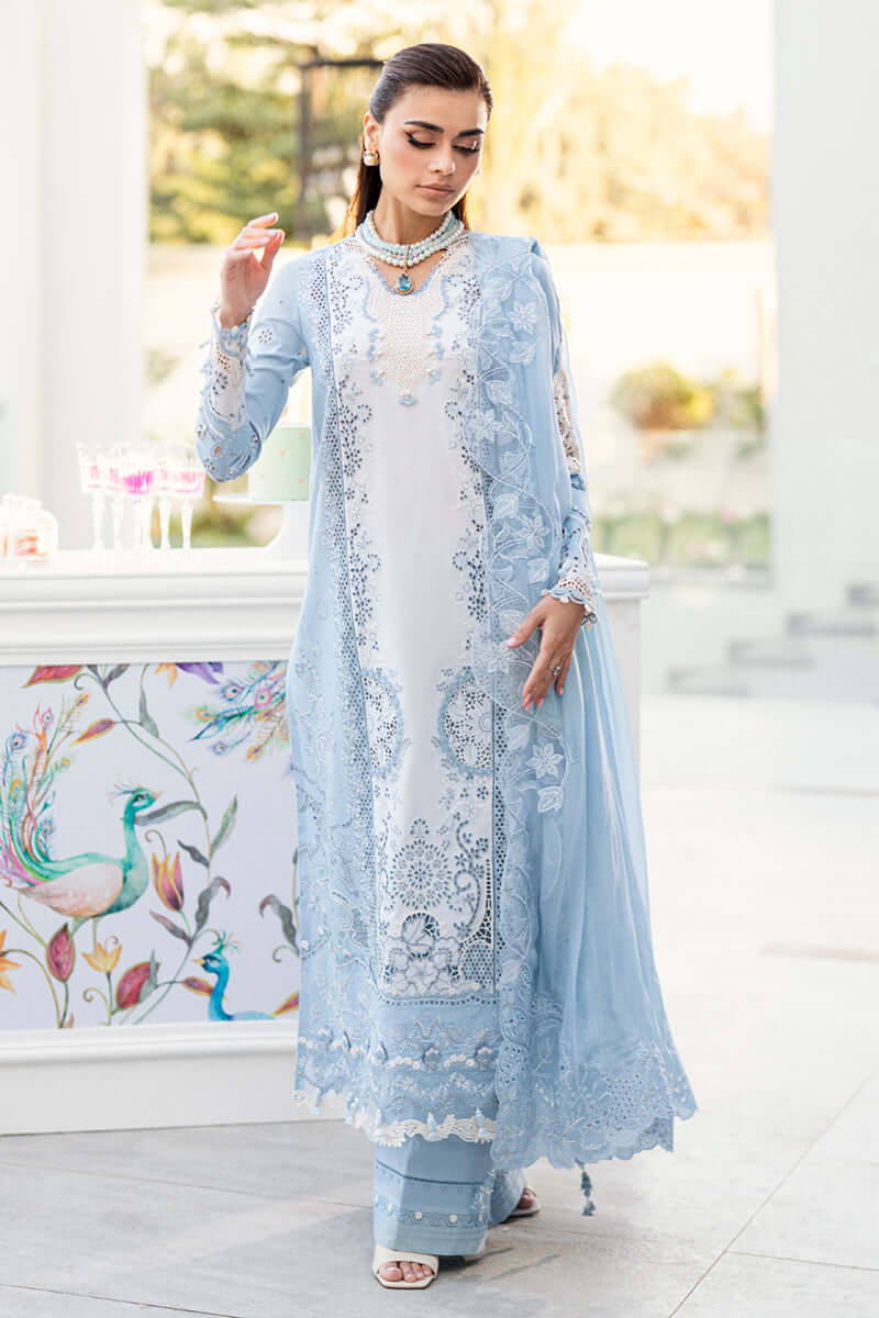 3 Piece Unstitched Heavy Embroidered Chickan Kari Pure Lawn Suit with Four Sided Embroidered Chiffon Dupatta