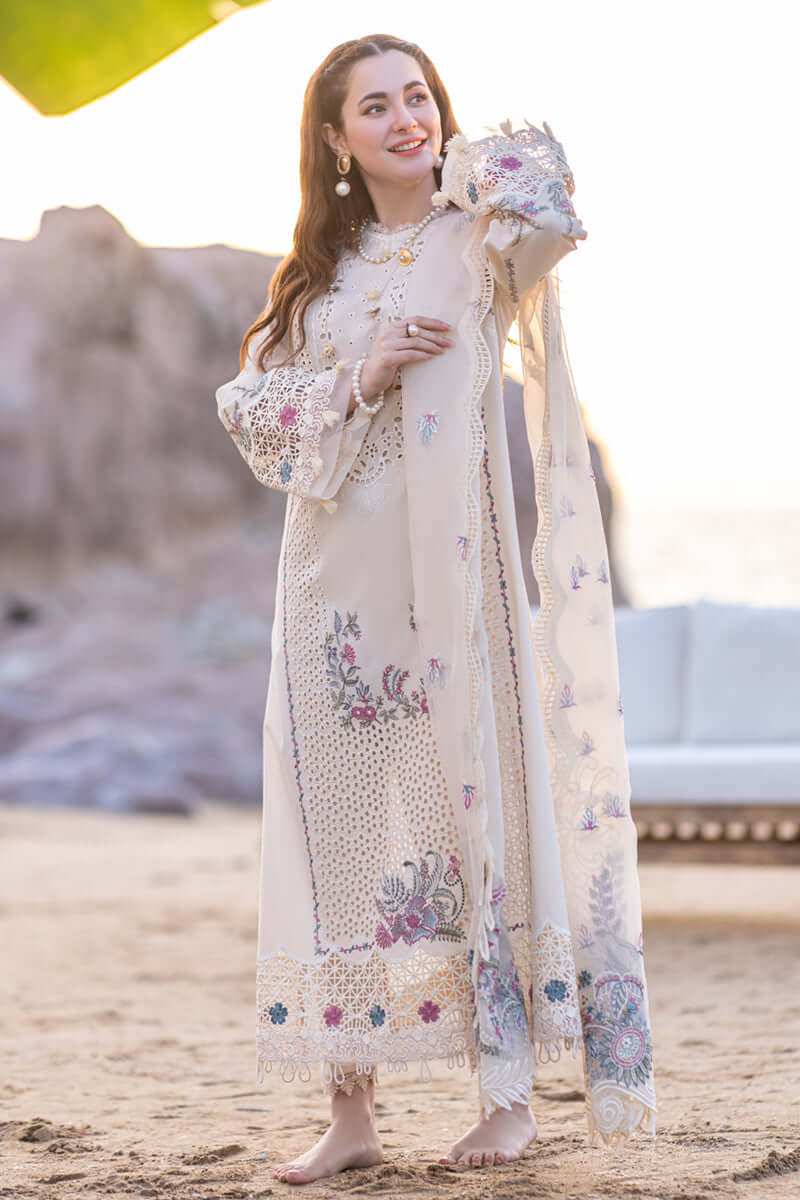 3 Piece Unstitched Heavy Embroidered Chickan Kari Pure Lawn Suit with Four-Sided Embroidered Organza Dupatta