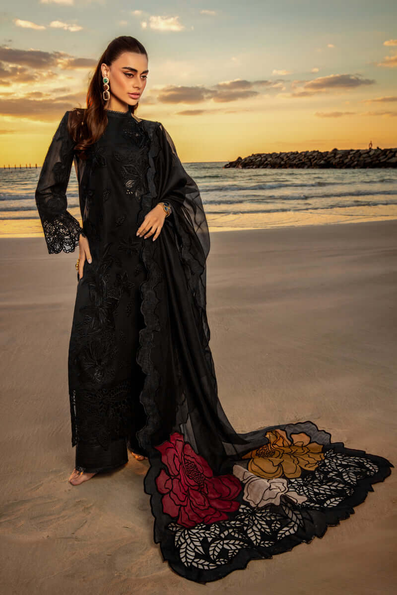 3 Piece Unstitched Heavy Embroidered Chickan Kari Pure Lawn Suit with Four Sided Embroidered Organza Dupatta