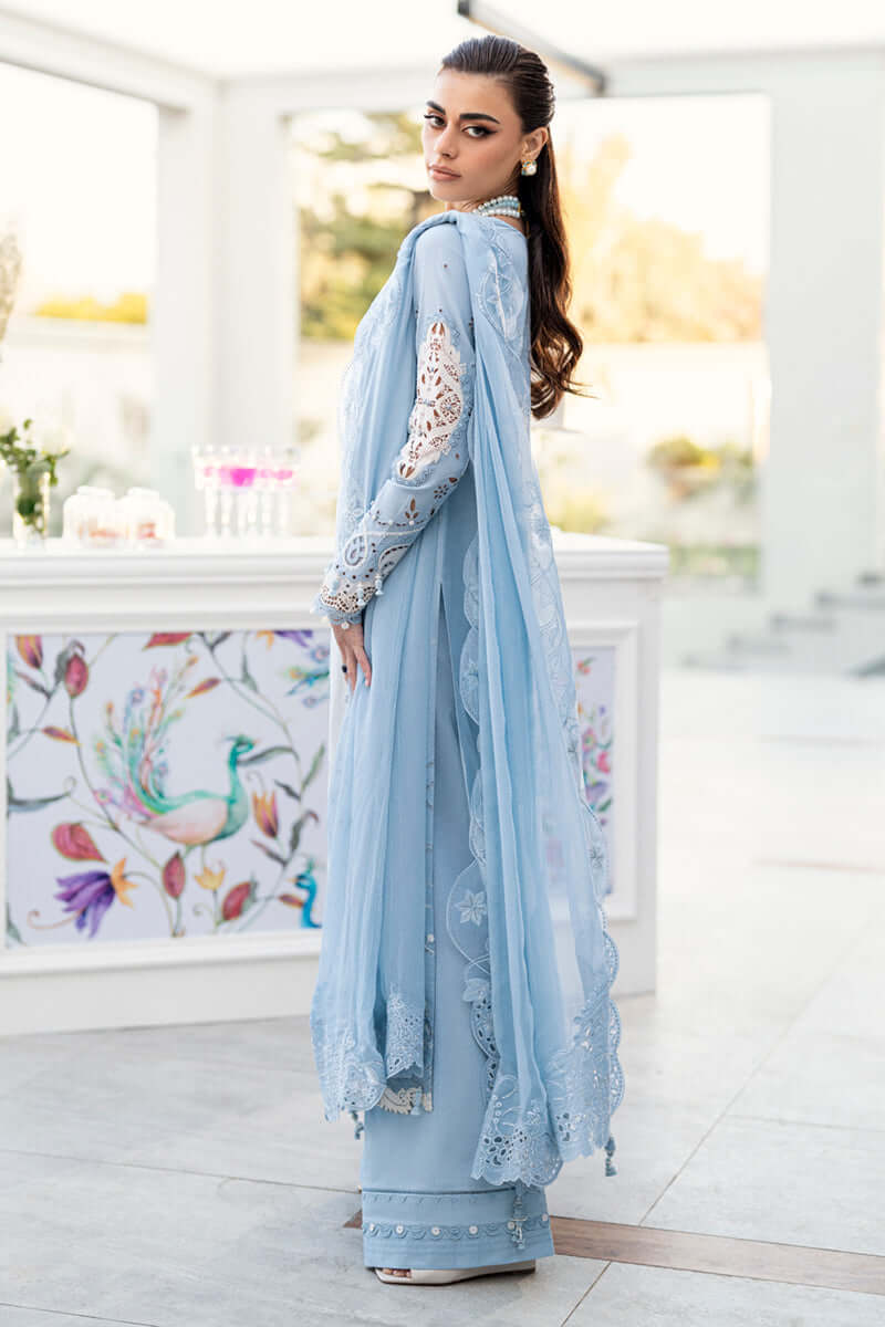 3 Piece Unstitched Heavy Embroidered Chickan Kari Pure Lawn Suit with Four Sided Embroidered Chiffon Dupatta
