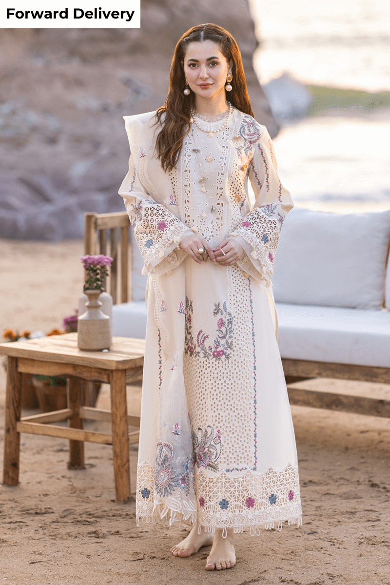 3 Piece Unstitched Heavy Embroidered Chickan Kari Pure Lawn Suit with Four-Sided Embroidered Organza Dupatta