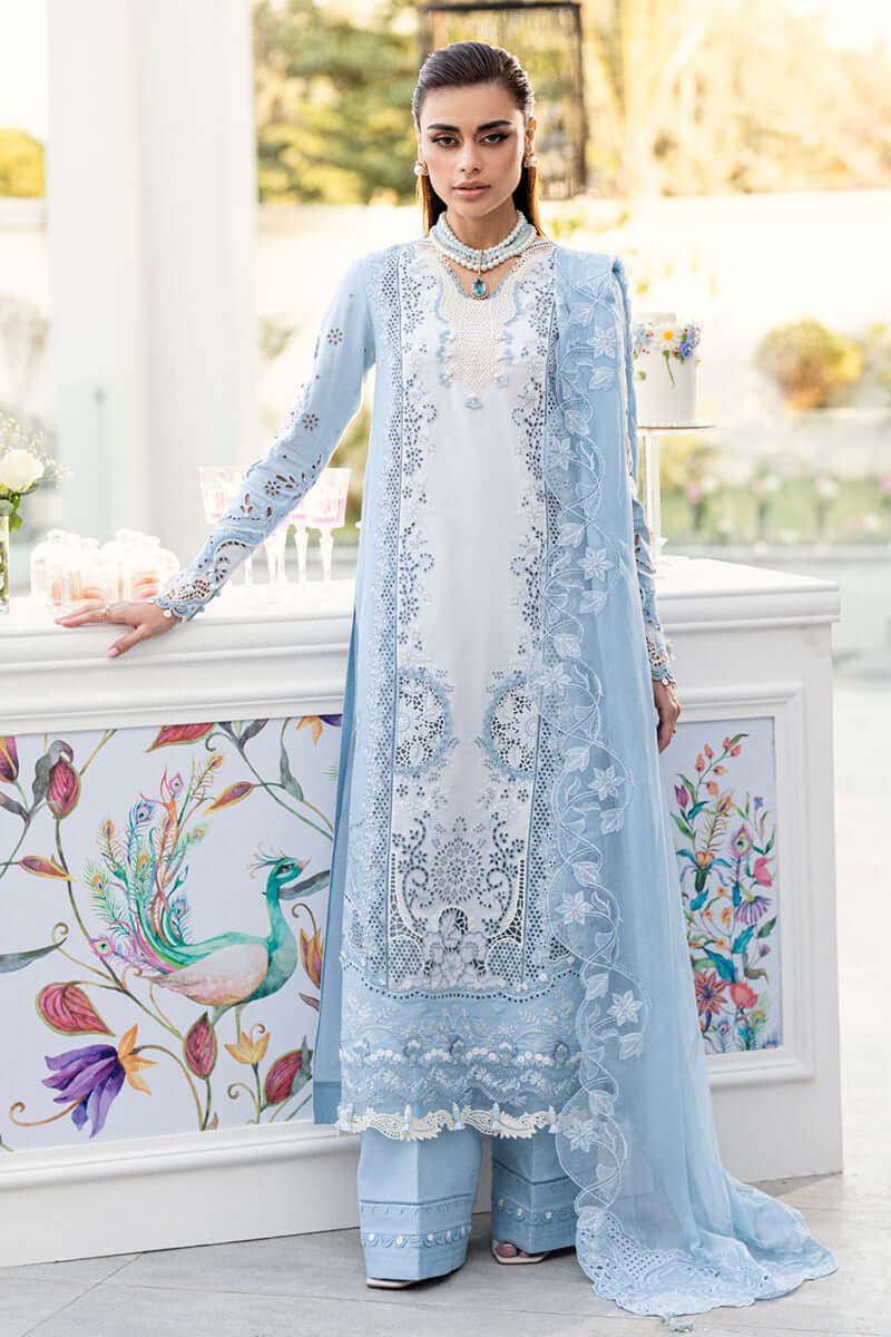 3 Piece Unstitched Heavy Embroidered Chickan Kari Pure Lawn Suit with Four Sided Embroidered Chiffon Dupatta