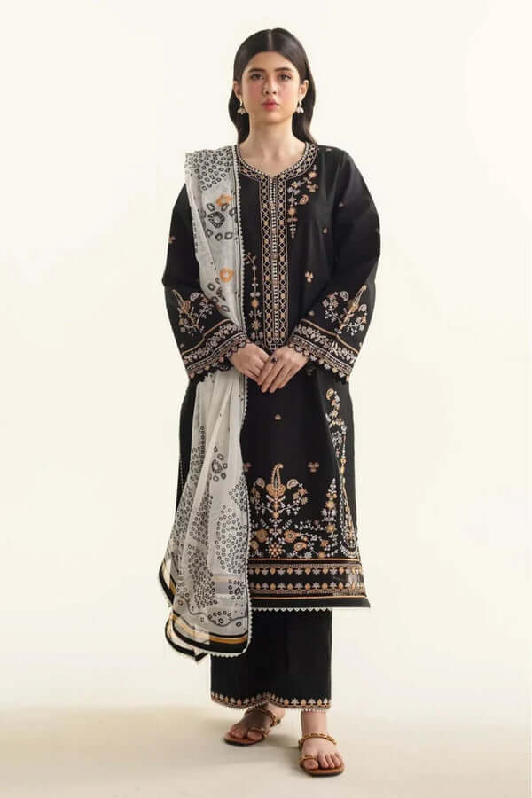 3 Piece Unstitched Heavy Embroidered Pure Lawn Suit with Printed Poly Lawn Dupatta