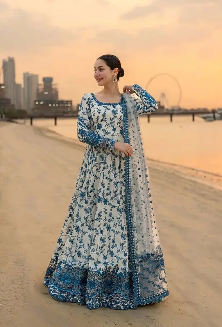 3 Piece Unstitched Heavy Embroidered Lawn Maxi with Four-sided Embroid   Turbolight