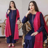 3 Piece Unstitched Heavy Embroidered Dhanak Suit with Embroidered Dhanak Shawl