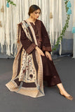3 Piece Unstitched Heavy Embroidered Dhanak Suit with Printed Woolen Shawl