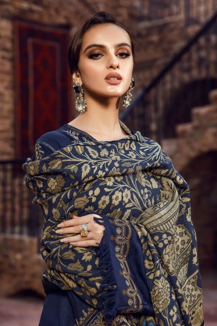 3 Piece Unstitched Heavy Embroidered Dhanak Suit With Digital Printed Woolen Shawl