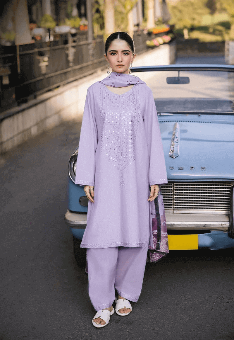 3 Piece Unstitched Heavy Embroidered Pure Lawn Suit with Printed Lawn Dupatta