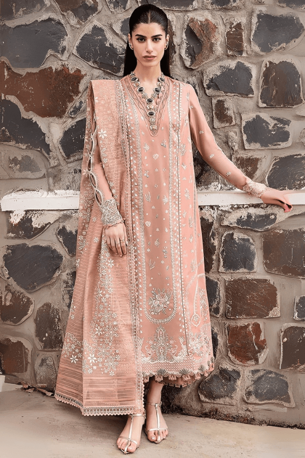 3 Piece Unstitched Heavy Embroidered Pure Lawn Suit with Heavy Embroidered Cotton Net Dupatta