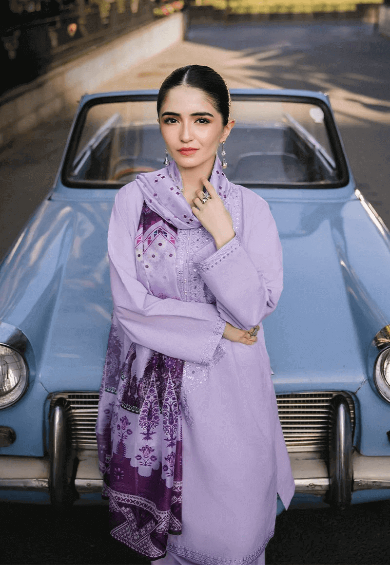 3 Piece Unstitched Heavy Embroidered Pure Lawn Suit with Printed Lawn Dupatta