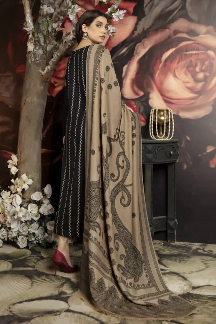 3 Piece Unstitched Heavy Embroidered Dhanak Suit With Digital Printed Woolen Shawl