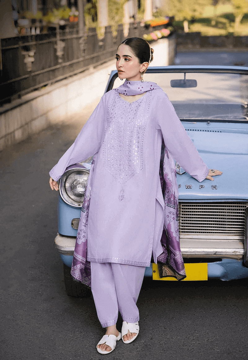 3 Piece Unstitched Heavy Embroidered Pure Lawn Suit with Printed Lawn Dupatta