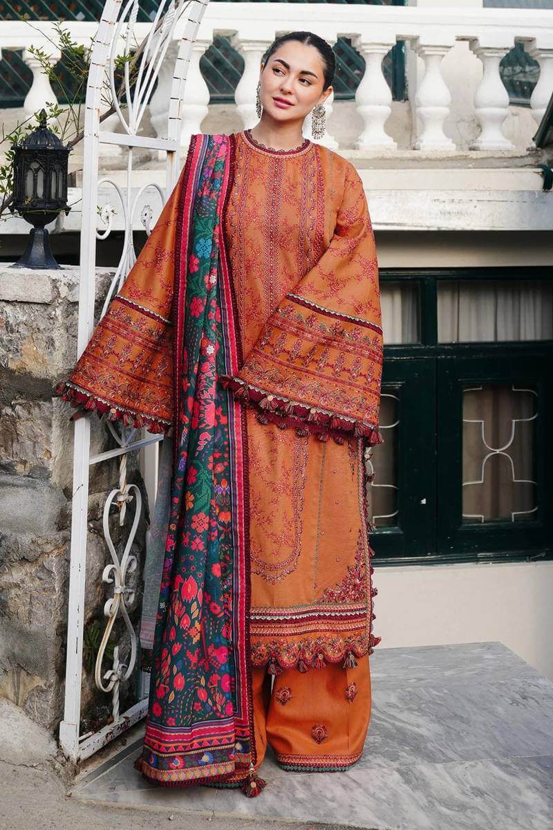 3 Piece Unstitched Heavy Embroidered Dhanak Suit with Printed Woolen Twill Shawl
