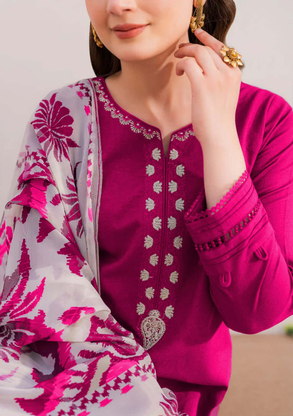 3 Piece Unstitched Heavy Embroidered Dhanak Suit with Printed Woolen Twill Shawl