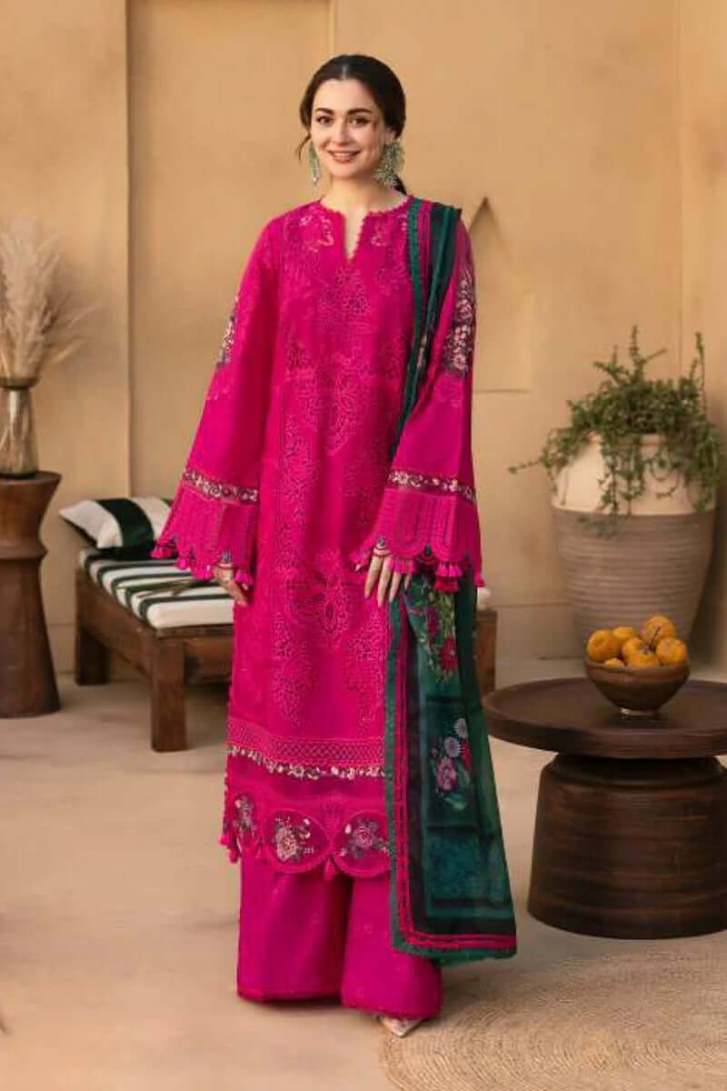 3 Piece Unstitched Heavy Embroidered Chicken Kari Dhanak Suit with Printed Woolen Twill Shawl