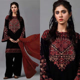 3 Piece Unstitched Heavy Embroidered Pure Lawn Suit with Heavy Embroidered Chiffon Dupatta