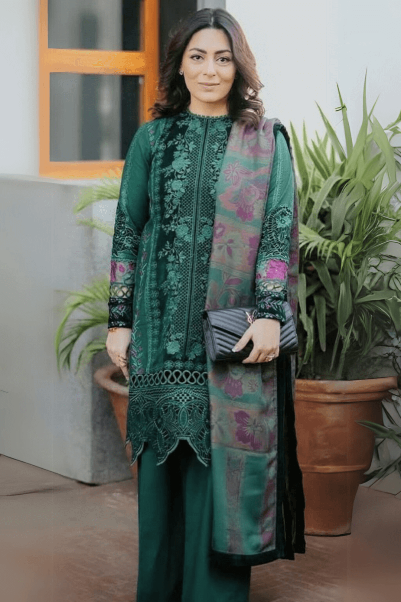 3 Piece Unstitched Heavy Embroidered Pure Lawn Suit with Printed Lawn Dupatta