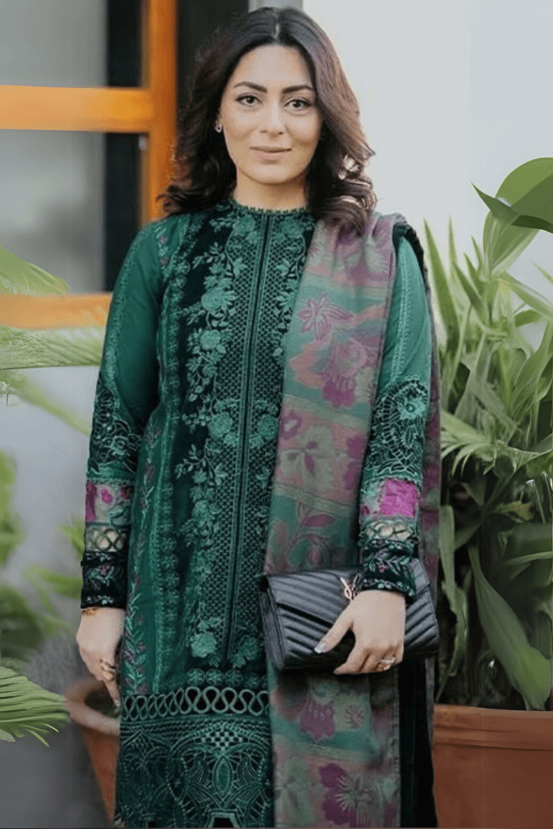 3 Piece Unstitched Heavy Embroidered Pure Lawn Suit with Printed Lawn Dupatta