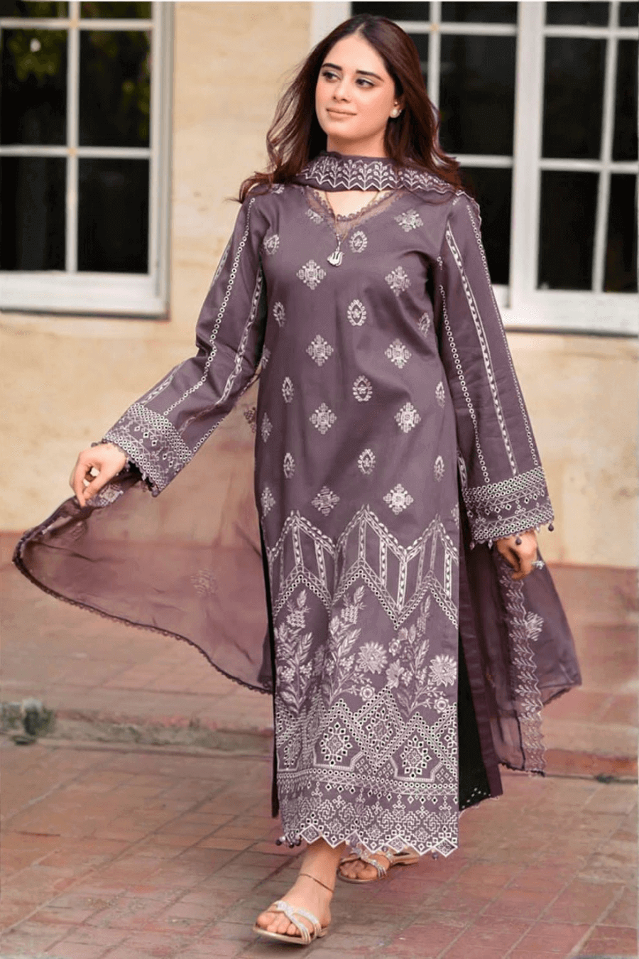 3 Piece Unstitched Heavy Embroidered Dhanak Suit with Heavy Embroidered Dhanak Wool Shawl