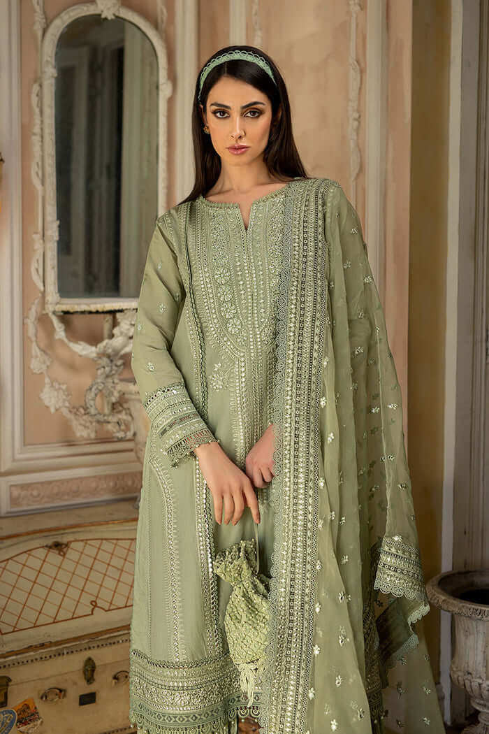 3 Piece Unstitched Heavy Embroidered Chickenkari Pure Lawn Suit With Heavy Embroidered Organza Dupatta