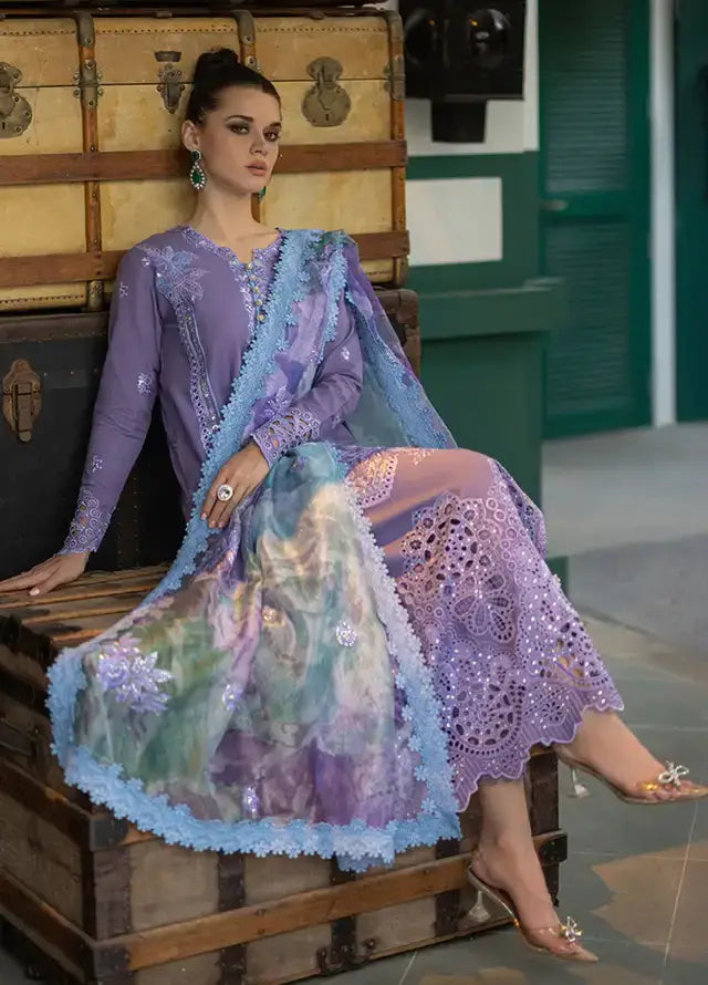 3 Piece Unstitched Heavy Embroidered Chickan Kari Pure Lawn Suit with Four Sided Embroidered Cotton Net Dupatta