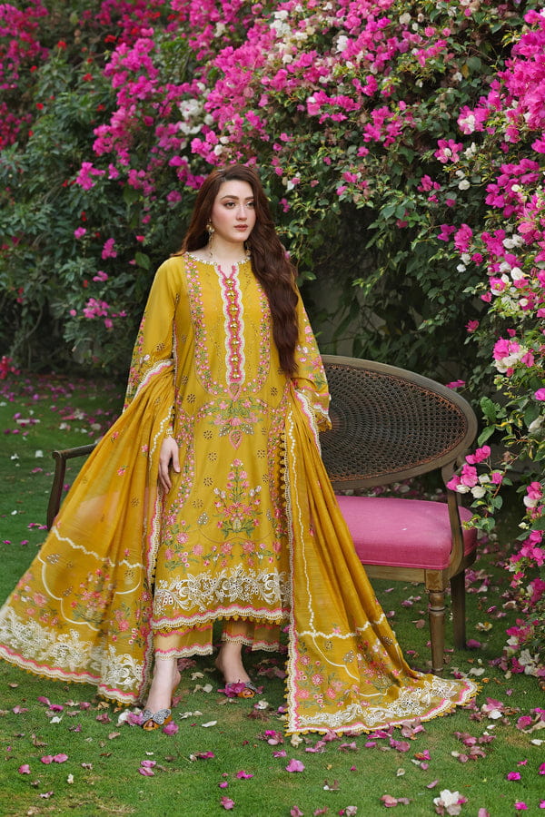 3 Piece Unstitched Heavy Embroidered Chickan Kari Dhanak Suit with Four-sided Ready to Wear Embroidered Dhanak Shawl