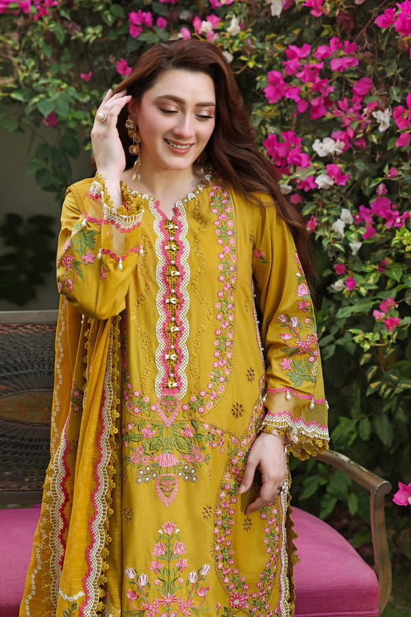 3 Piece Unstitched Heavy Embroidered Chickan Kari Dhanak Suit with Four-sided Ready to Wear Embroidered Dhanak Shawl