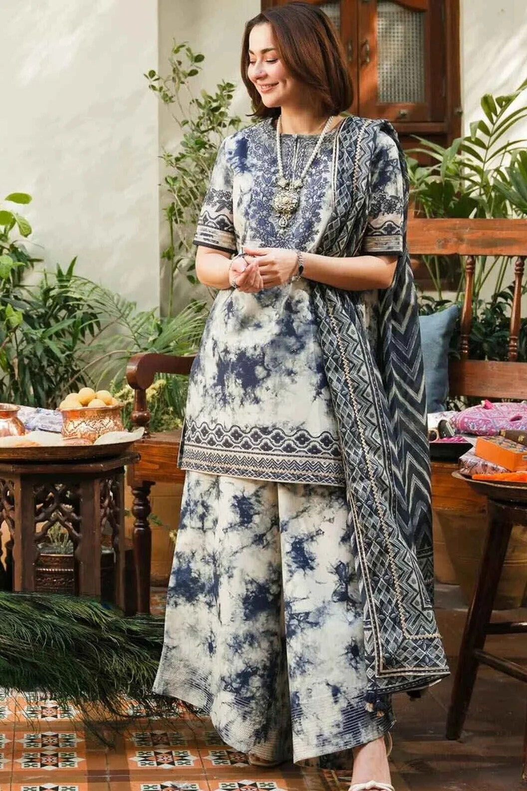 3 Piece Unstitched Embroidered Pure Lawn Suit with Printed Lawn Dupatta