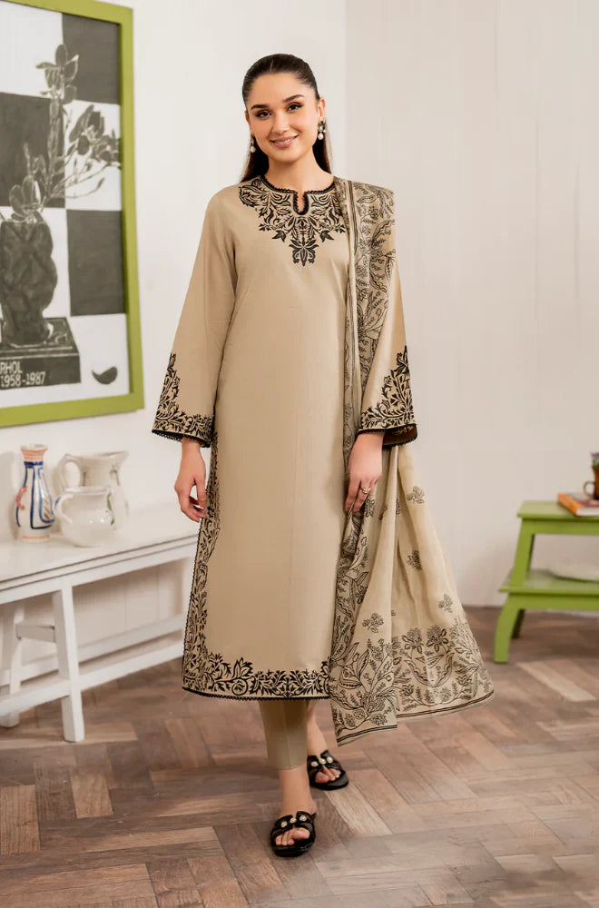 3 Piece Unstitched Heavy Embroidered Dhanak Suit with Printed Woolen Twill Shawl