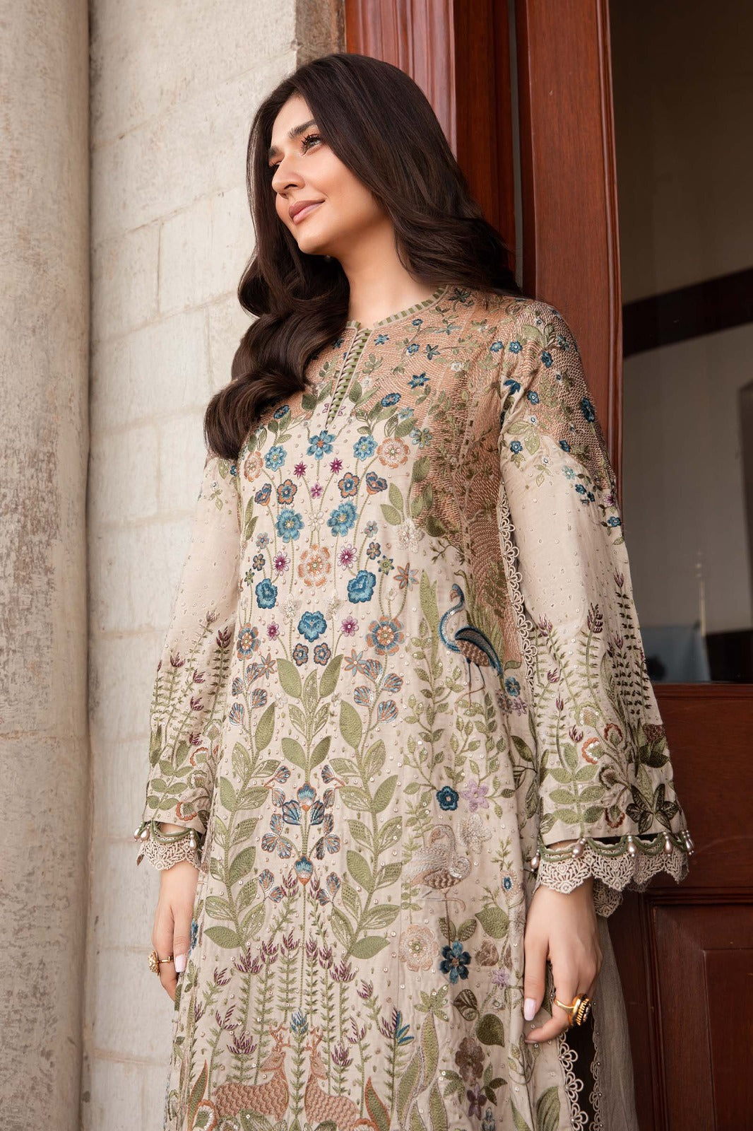 3 Piece Unstitched Heavy Embroidered Dhanak Suit with Printed Woolen Shawl