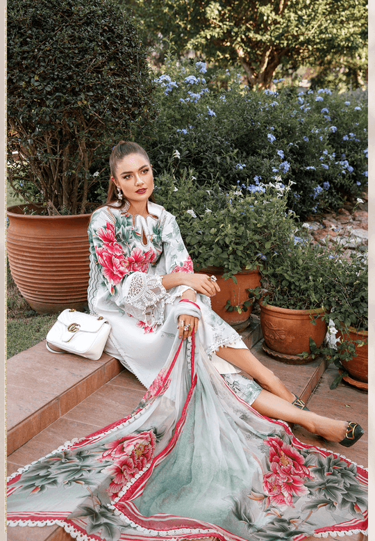 3 Piece Unstitched Embroidered Pure Lawn Suit With Digital Printed Monaar Dupatta