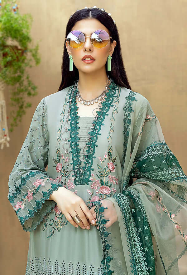 3 Piece Unstitched Heavy Embroidered Chickan Kari Pure Lawn Suit with Heavy Embroidered Organza Dupatta