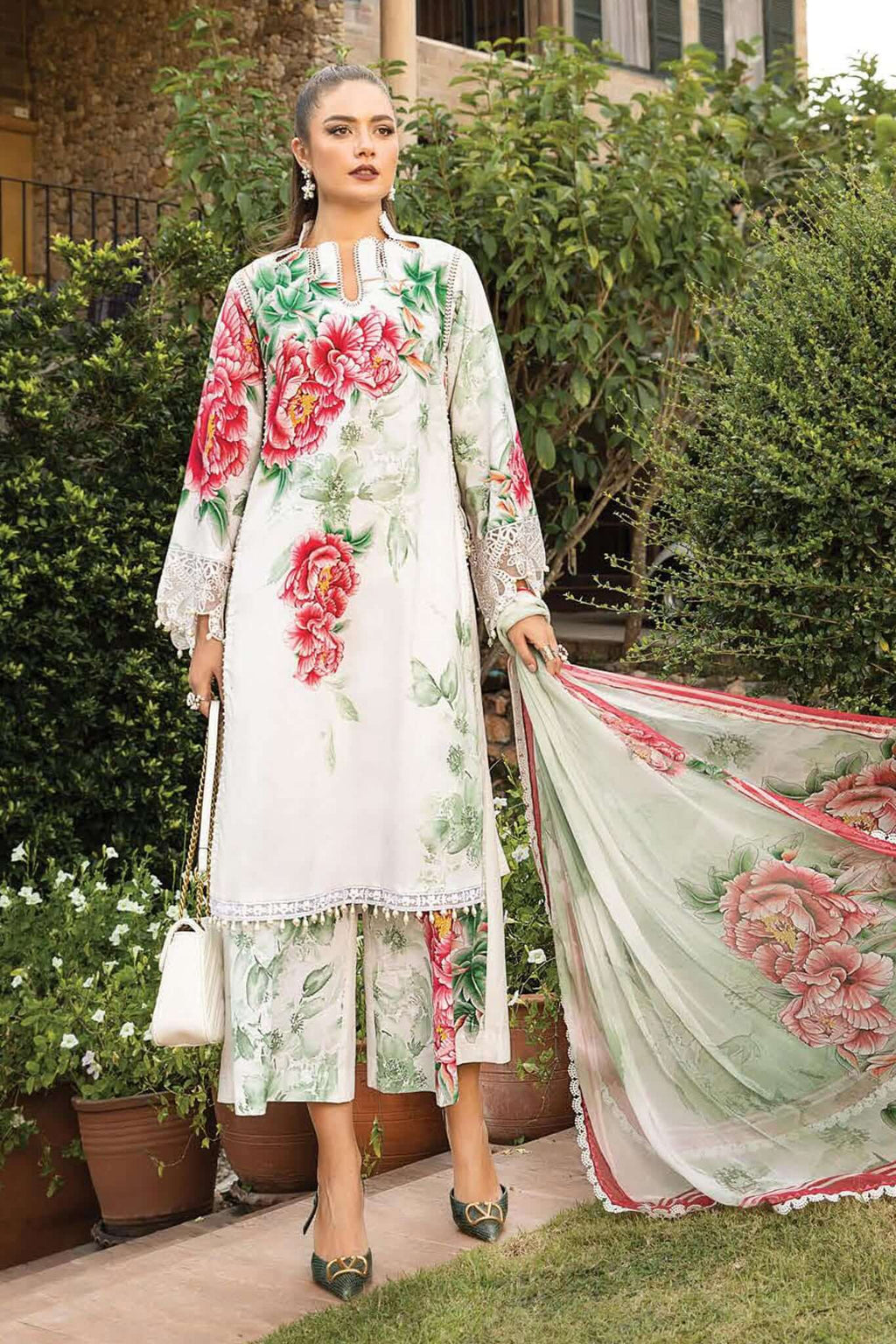 3 Piece Unstitched Embroidered Pure Lawn Suit With Digital Printed Monaar Dupatta