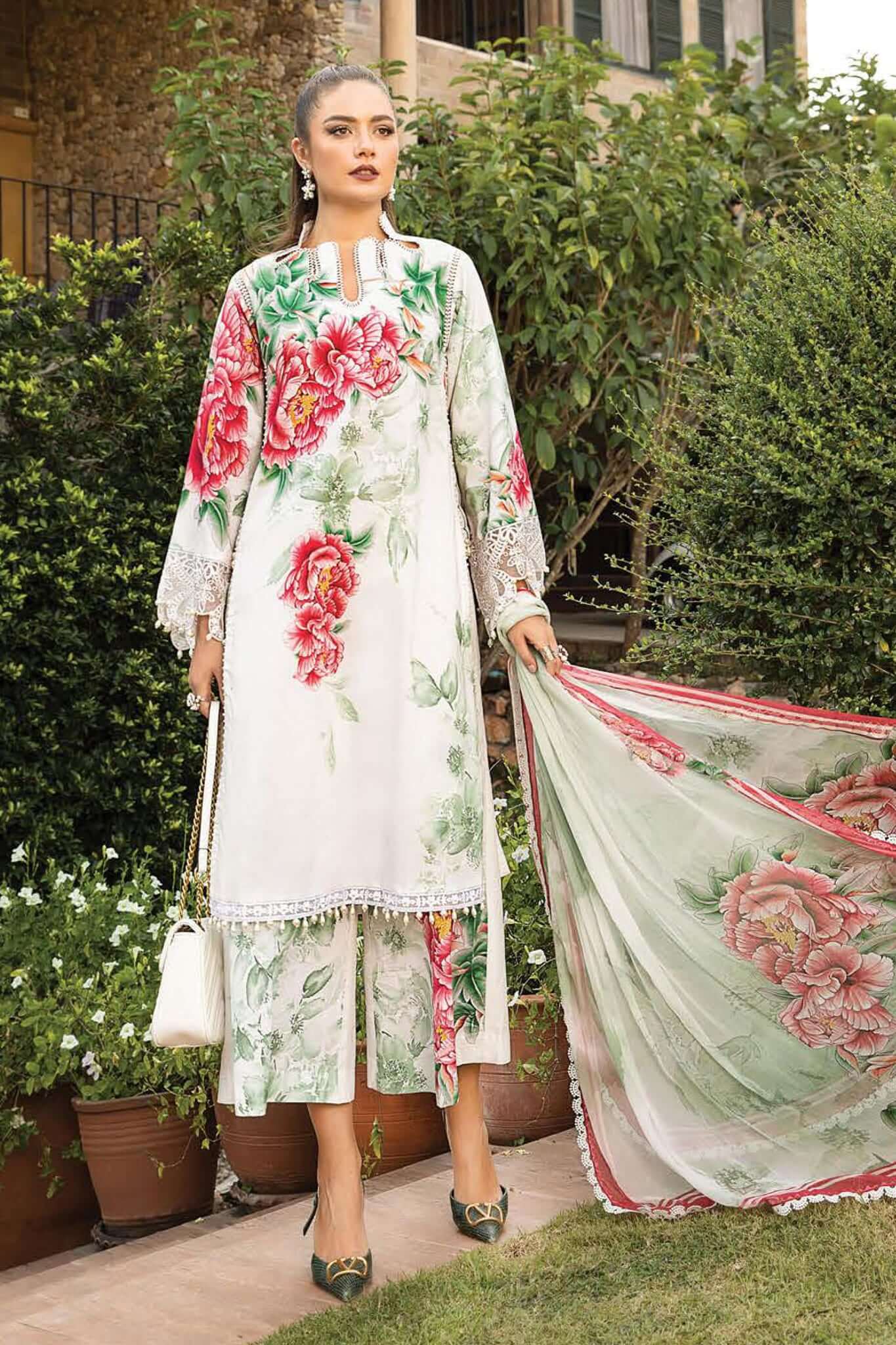3 Piece Unstitched Embroidered Pure Lawn Suit With Digital Printed Monaar Dupatta