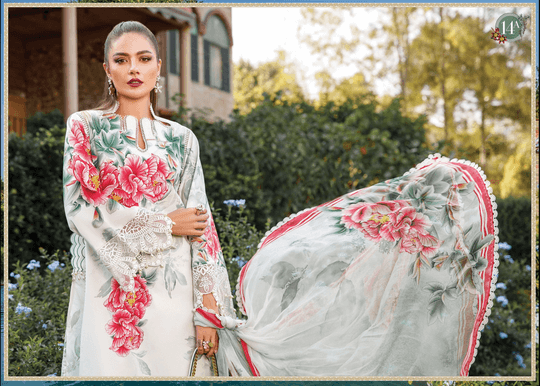 3 Piece Unstitched Embroidered Pure Lawn Suit With Digital Printed Monaar Dupatta