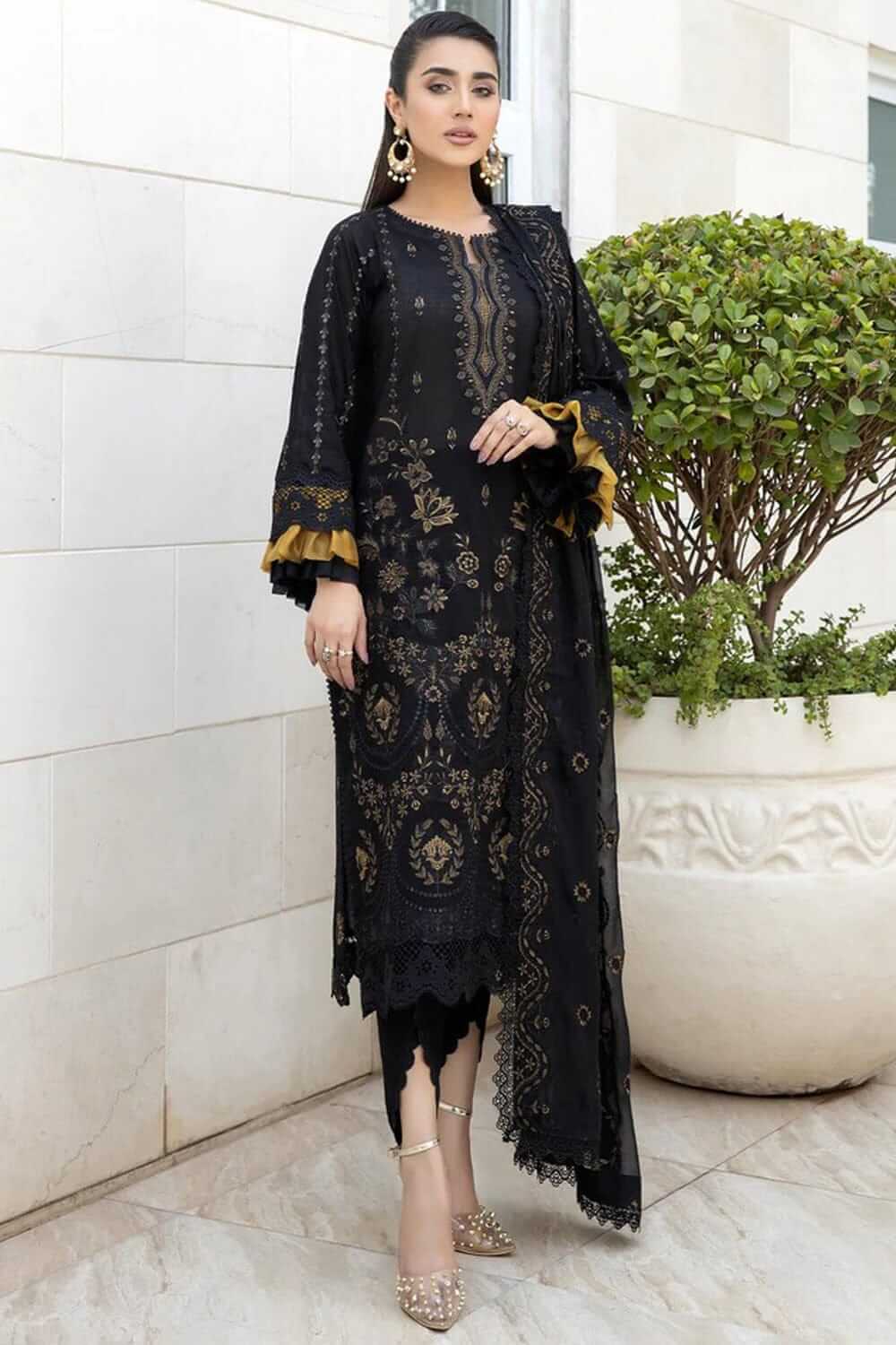3 Piece Unstitched Heavy Embroidered Chickan Kari Lawn Suit with Printed Fine Silk Dupatta