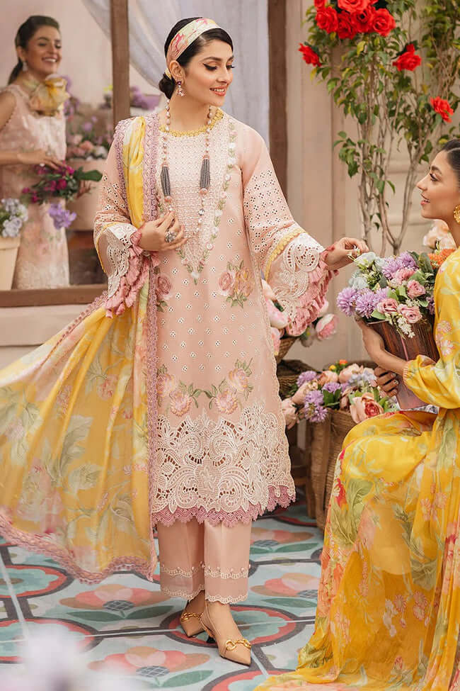 3 Piece Unstitched Heavy Embroidered Pure Lawn Suit with Printed Silk Dupatta