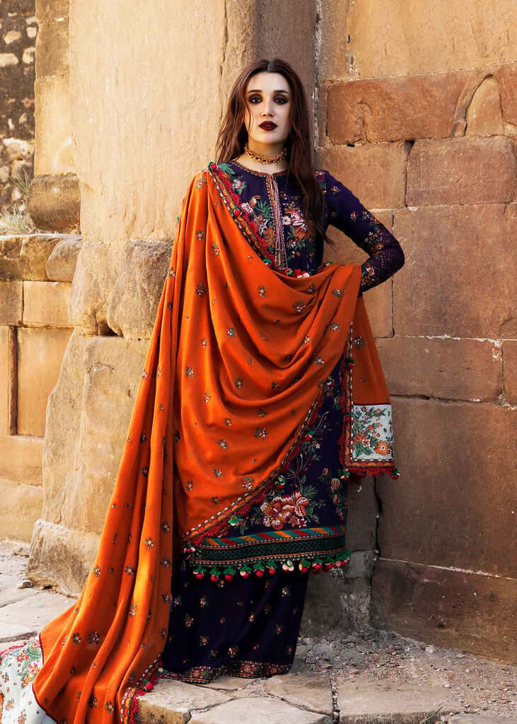 3 Piece Unstitched Heavy Embroidered Dhanak Suit With Heavy Embroidered Dhanak Shawl