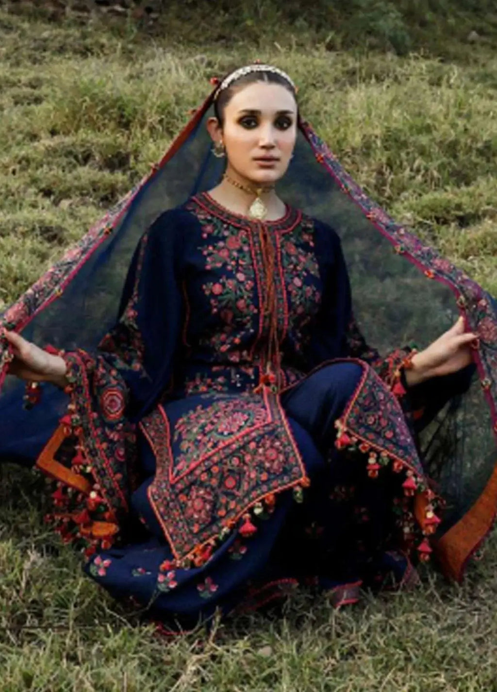 3 Piece Unstitched Heavy Embroidered Dhanak Suit With Four Sided Embroidered Dhanak Shawl