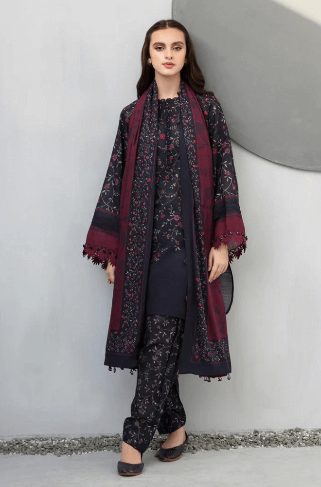 3 Piece Unstitched Digital Printed Khaddar Suit With Digital Printed Khaddar Shawl