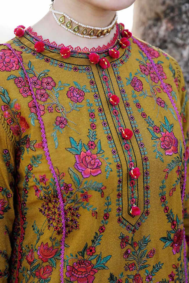 3 Piece Unstitched Heavy Embroidered Dhanak Suit With Printed Woolen Shawl