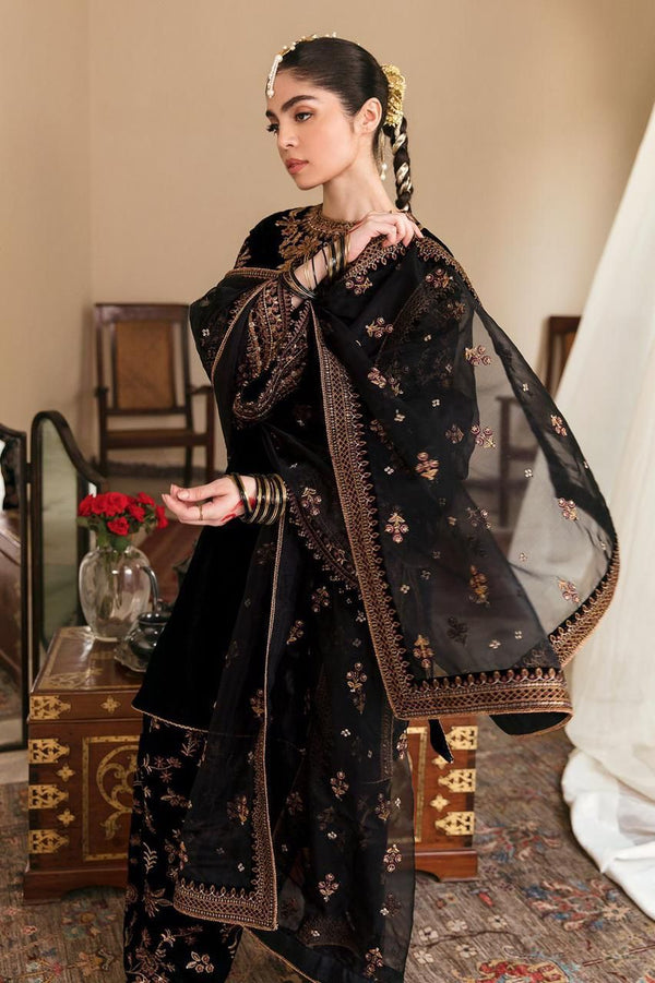 3 Piece Unstitched Heavy Embroidered Velvet Suit With Four Sided Embroidered Organza Dupatta