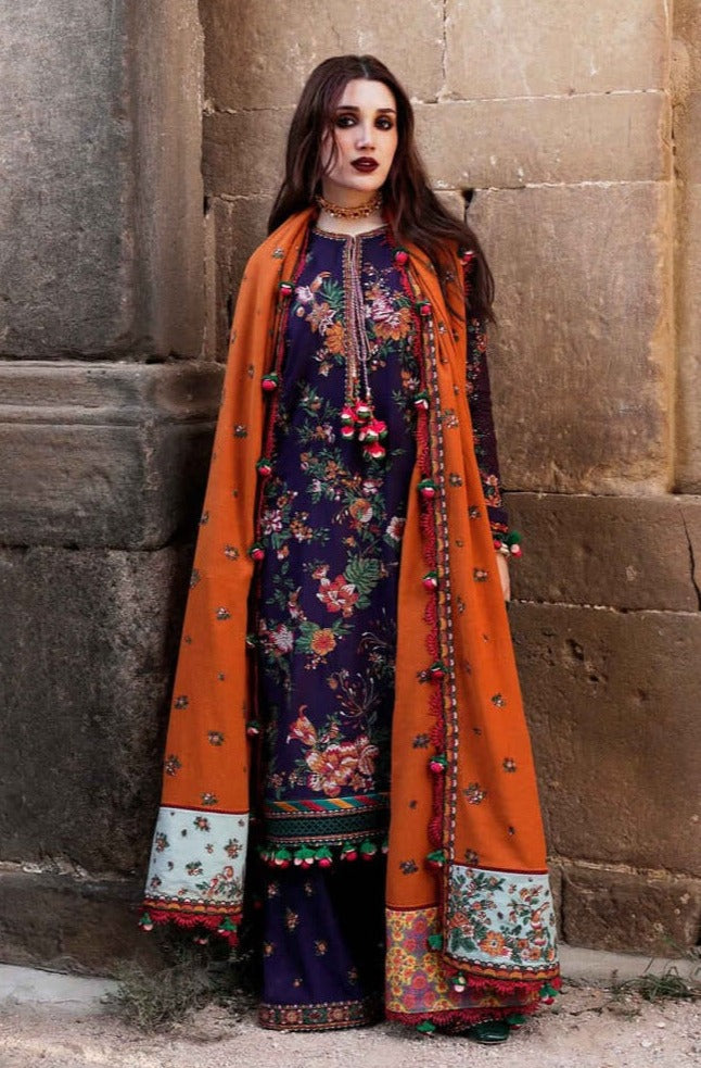 3 Piece Unstitched Heavy Embroidered Dhanak Suit With Heavy Embroidered Dhanak Shawl