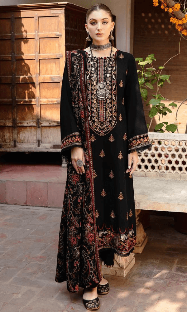 3 Piece Unstitched Heavy Embroidered Dhanak Suit With Heavy Embroidered Dhanak Shawl