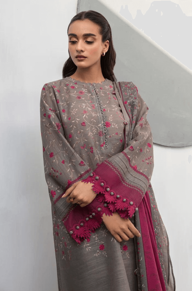 3 Piece Unstitched Digital Printed Khaddar Suit With Digital Printed Khaddar Shawl