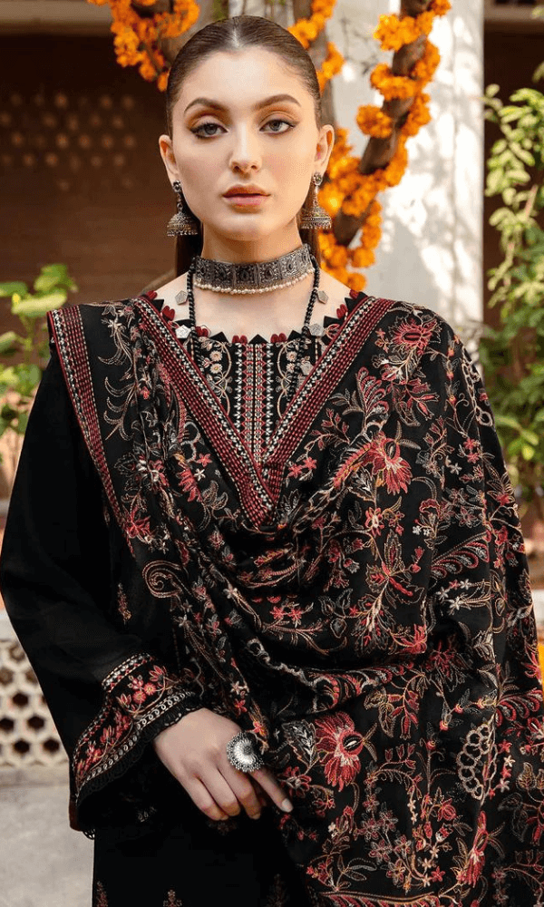 3 Piece Unstitched Heavy Embroidered Dhanak Suit With Heavy Embroidered Dhanak Shawl